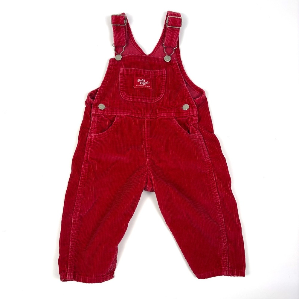 VTG 90s Baby B'Gosh Thick Rib‎ Corduroy Overalls 24M? (no size tag) Red Vestbak
